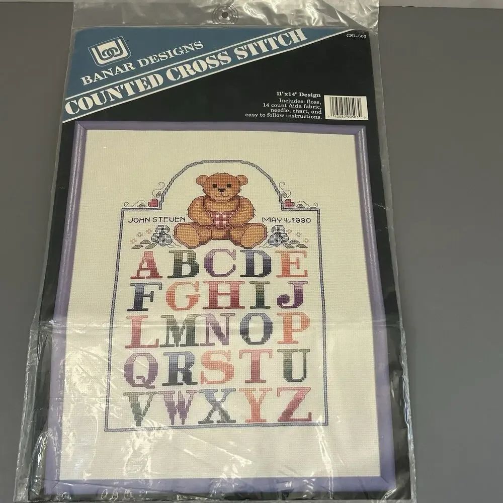 Banar BABY ALPHABET Bear Birth record Counted Cross Stitch Kit 11